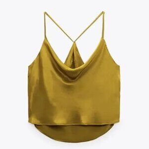 ZARA Cowl Neck Camisole Satin Crop Top Size M